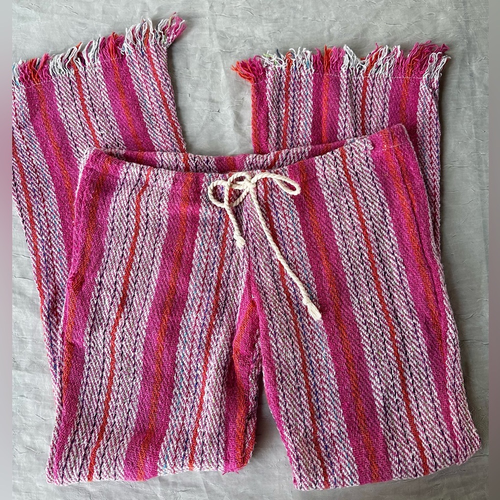 Jens pirate booty low rise drawstring Mexican blanket flare beach pants pink XS